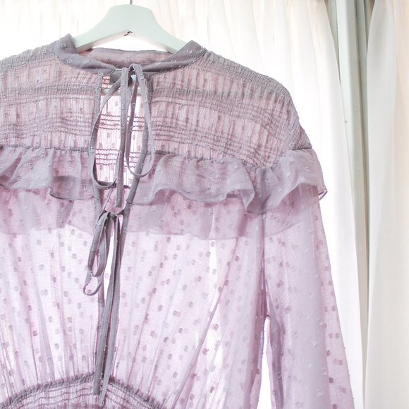 ASOS Dresses & Skirts - NWOT ASOS Sheer Lilac Ruffle Polka Dot Long Sleeve Spring Easter Dress Medium